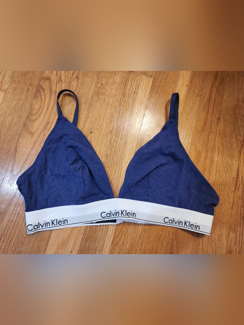 Calvin Klein Navy Blue Triangle Bralette with White Logo Band